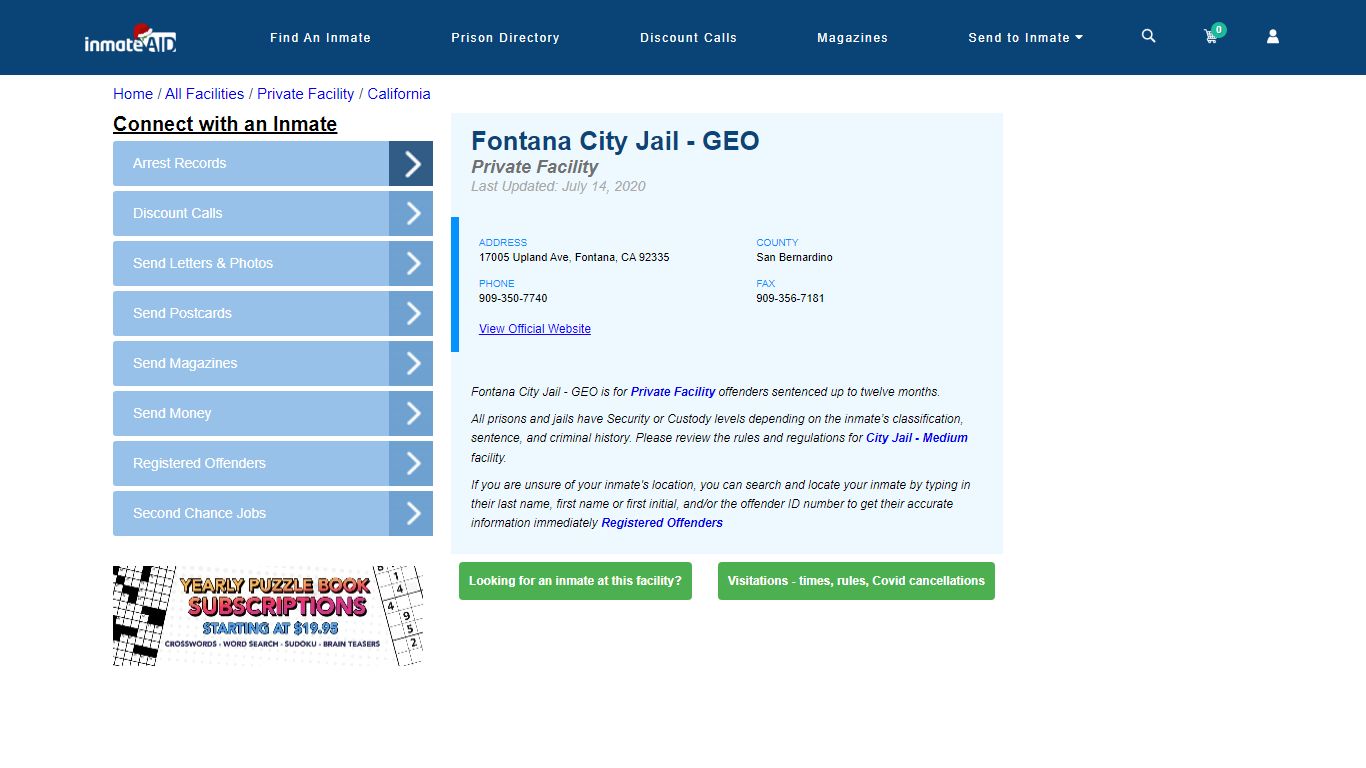 Fontana City Jail - GEO - Inmate Search - Fontana, CA