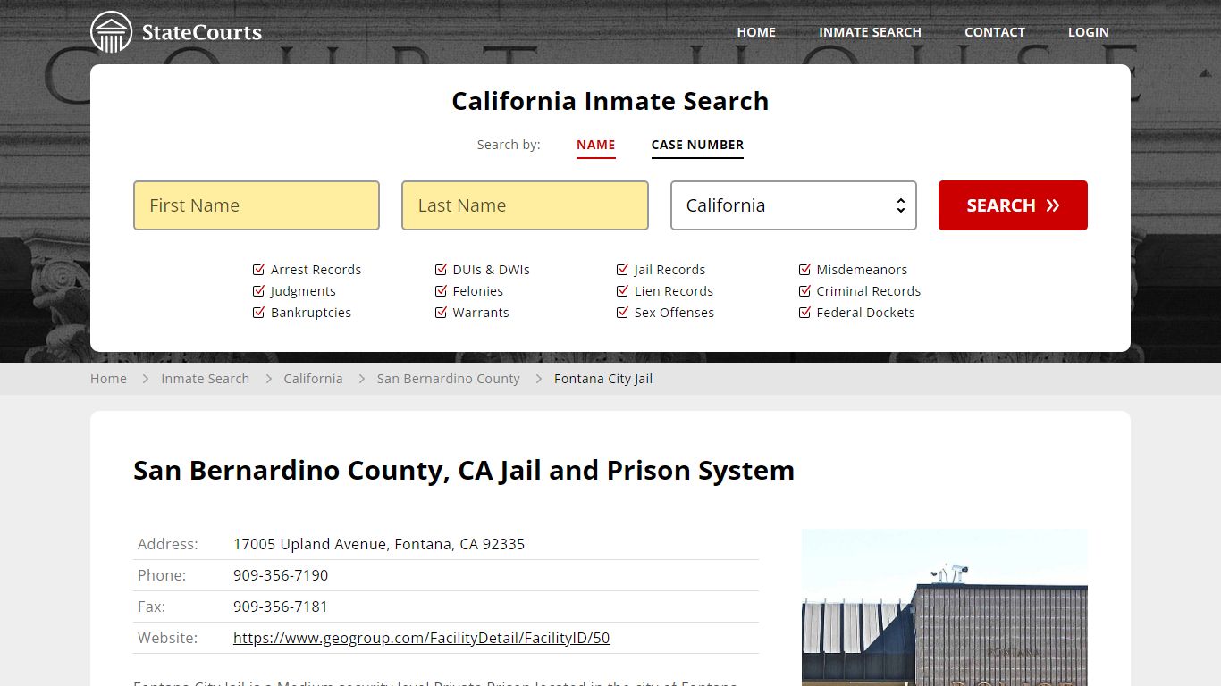 Fontana City Jail Inmate Records Search, California - StateCourts